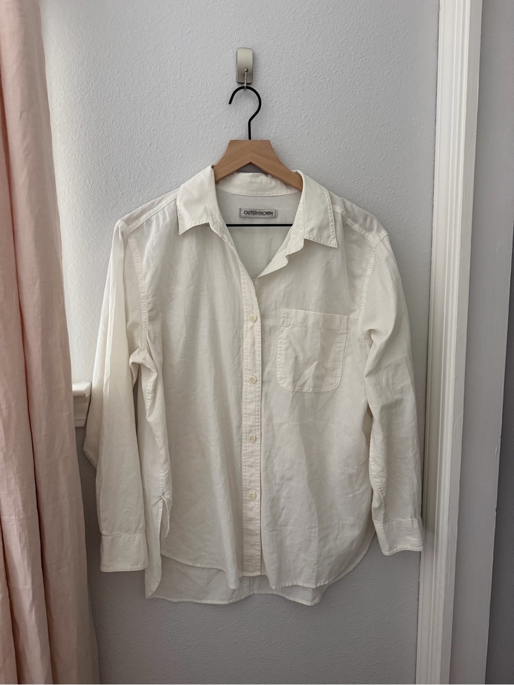 OUTERKNOWN White Button-Up Cotton Shirt. Size S.
